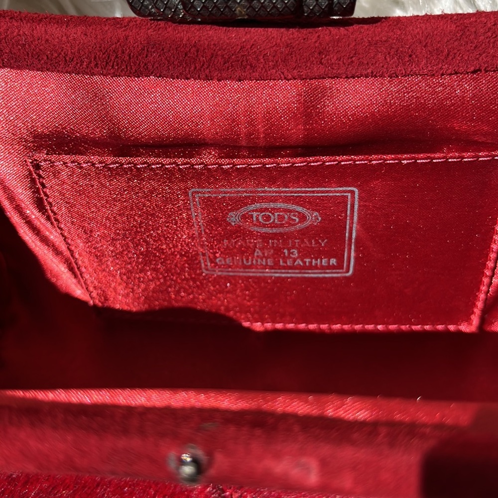 Authentic Tod’s ‘Scala Pochette’ Sera Clutch ~ in Red Pony Hair & Suede - Picture 6 of 16